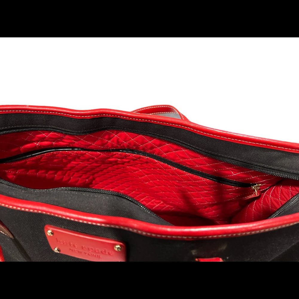 Kate Spade Carryon Duffle Lisbon Vintage Red Leather Trim Red Quilted Inside - Picture 4 of 9